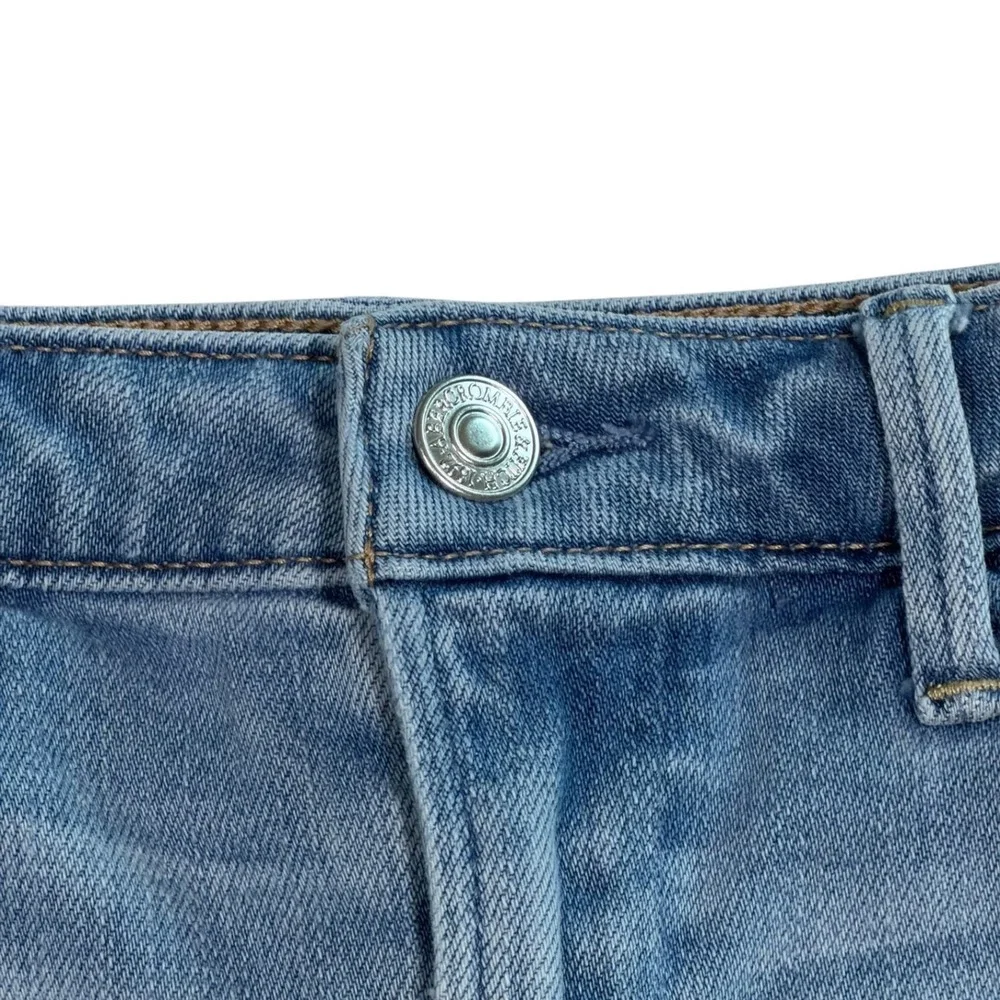 Abercrombie & Fitch Womens Medium Wash Denim Mini Skirt Raw Hem High Low Size 25